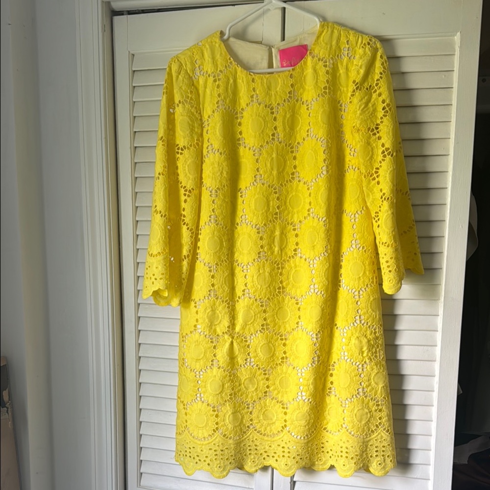 Lilly Pulitzer Yellow Sheath Long Sleeve Dress